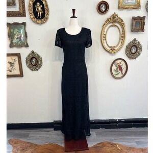 Vintage Jessica Howard Black Glitter Lace Maxi Dress SZ 10